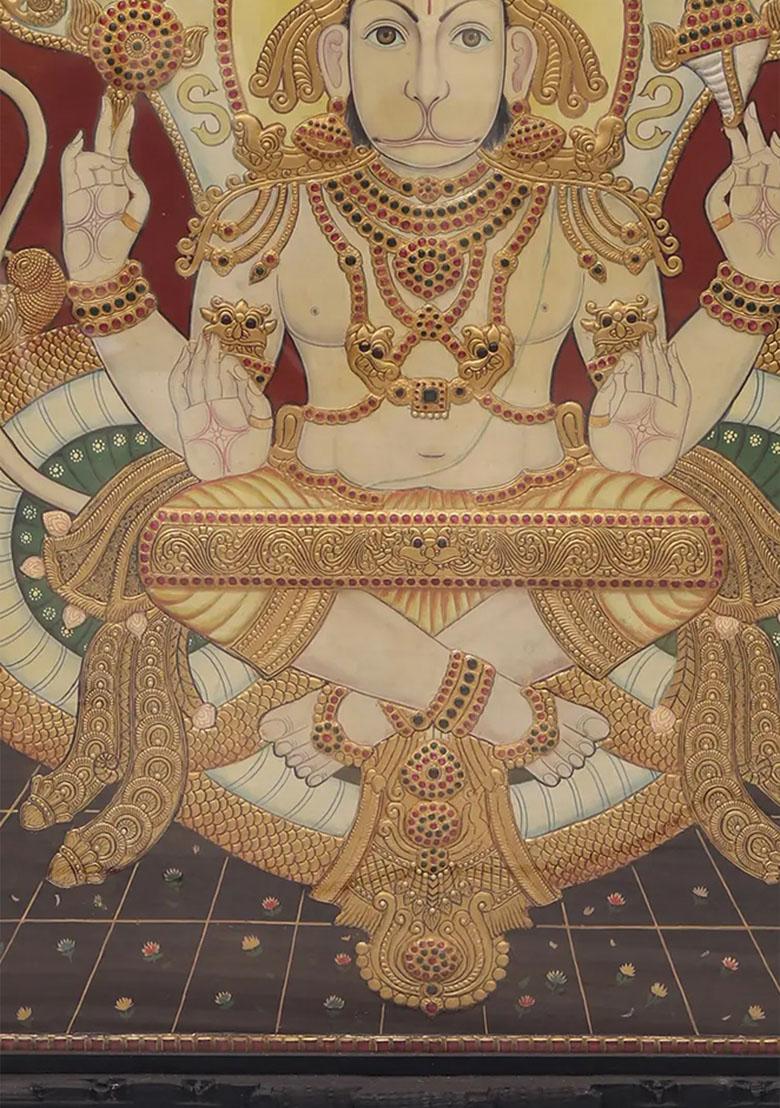 Lord Hanuman Tanjore Painting And 24Karat Gold Embossed Artwork