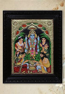 Tanjore Painting Of Satya Narayan Katha With 24 Karat Goldwork