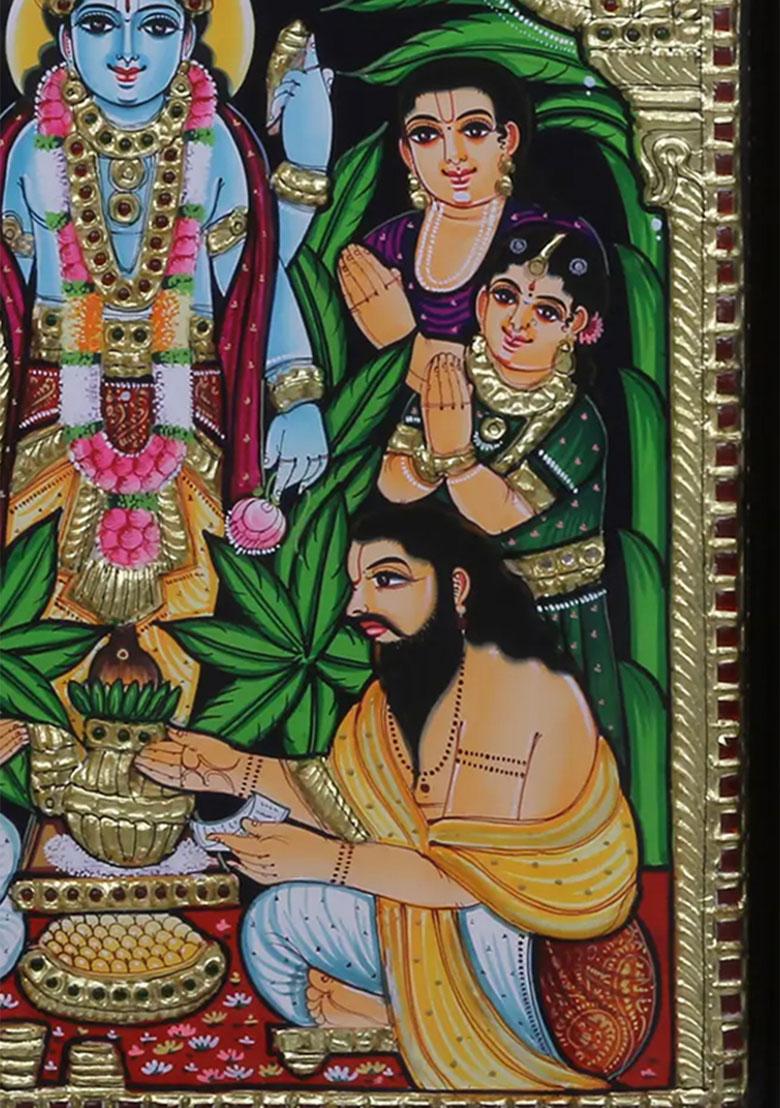 Tanjore Painting Of Satya Narayan Katha With 24 Karat Goldwork