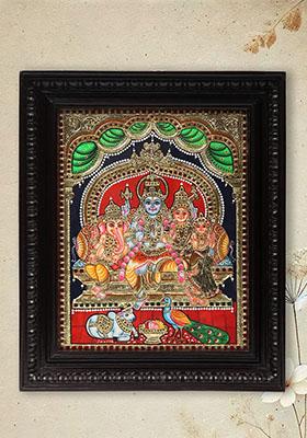 Lord Shiva Family Tanjore Painting With 24 Karat Gold