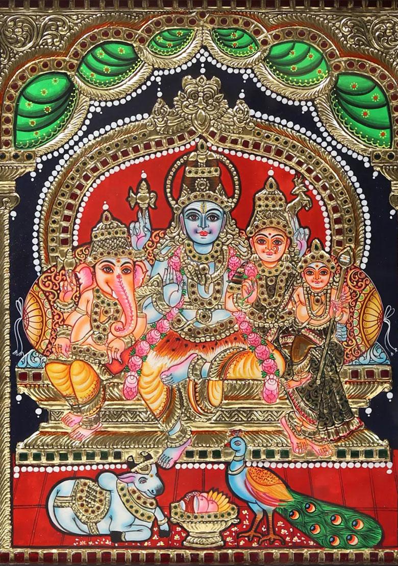Lord Shiva Family Tanjore Painting With 24 Karat Gold