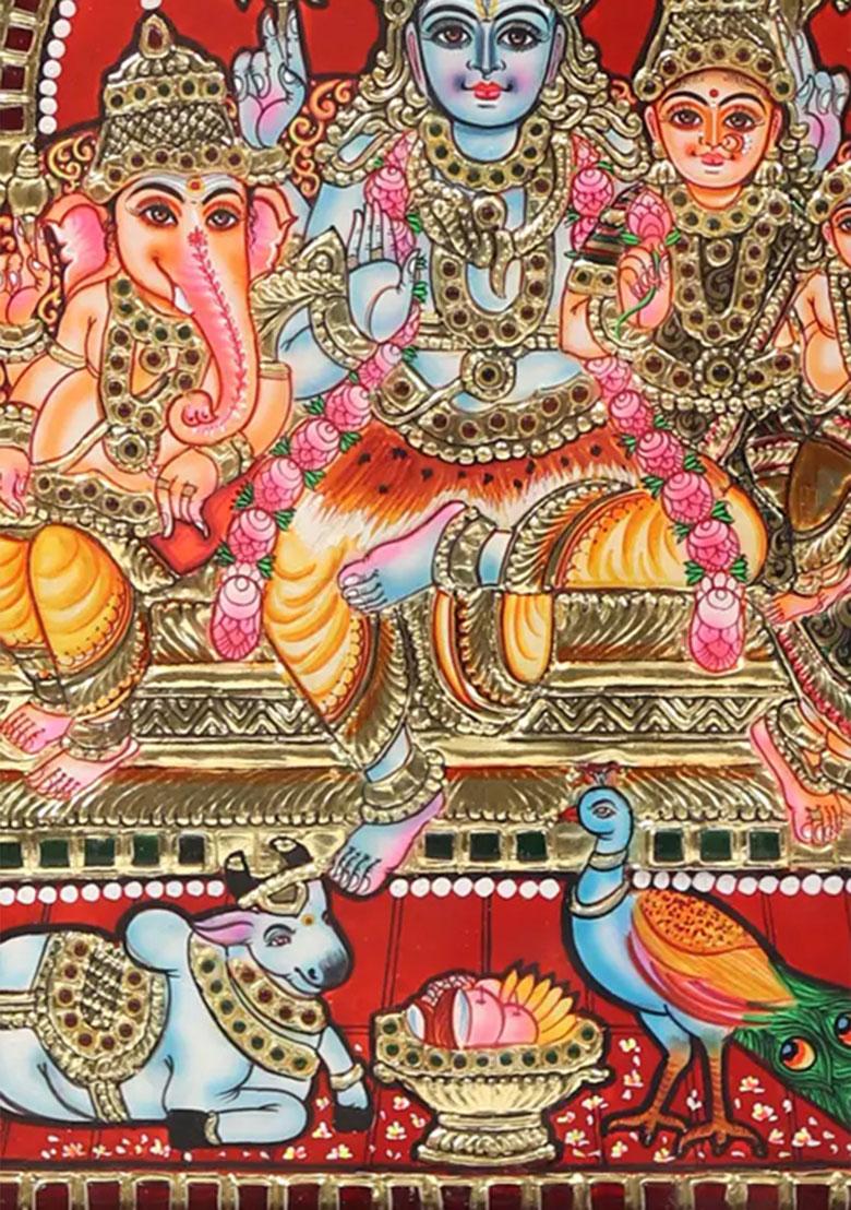 Lord Shiva Family Tanjore Painting With 24 Karat Gold