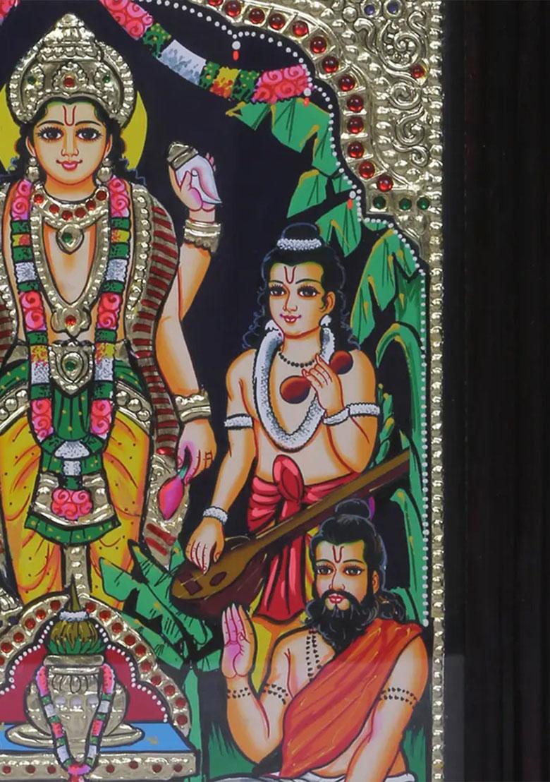 Shri Satyanarayan Katha Tanjore Painting With Teakwood Frame With 24K Gold Handmade Masterpiece