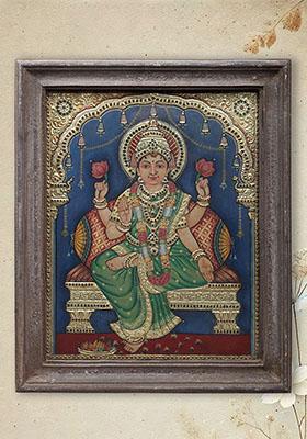 Devi Lakshmi Thanjavur Painting With 24K Gold Masterpiece