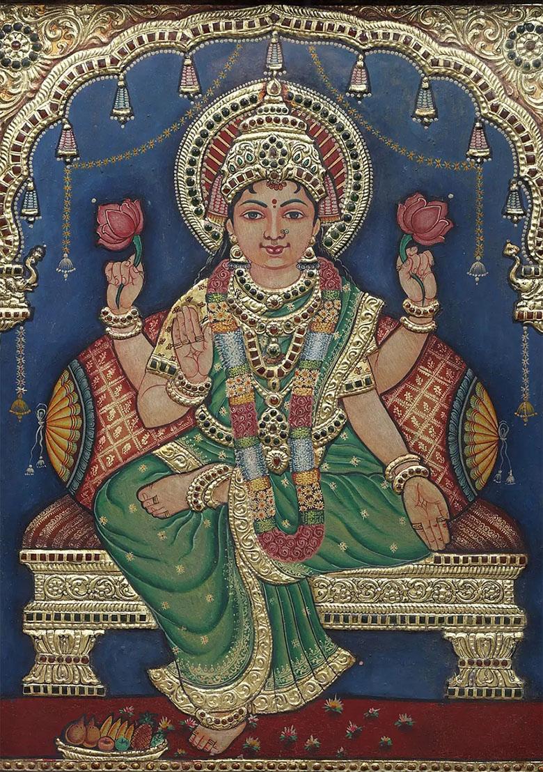 Devi Lakshmi Thanjavur Painting With 24K Gold Masterpiece