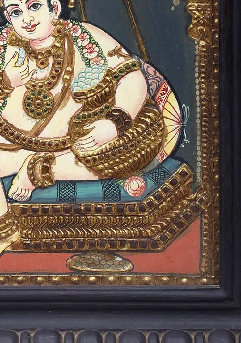 Butter Krishna Tanjore Painting With Gold Embellishment