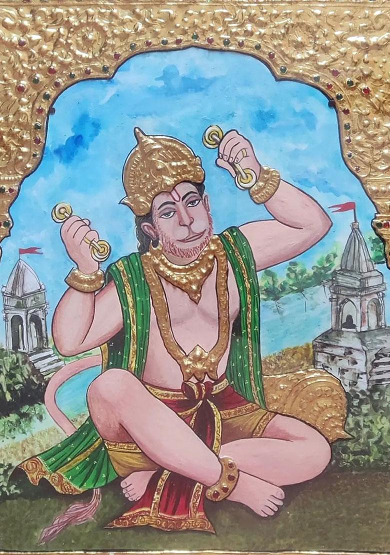 Bhajan Anandi Hanuman Tanjore Painting