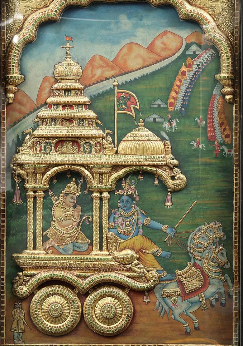 Geethopadesam Embossed Tanjore Painting With Teakwood Frame Art