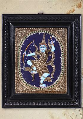 Indonesian Lord Rama Tanjore Painting With Gold Teakwood Frame
