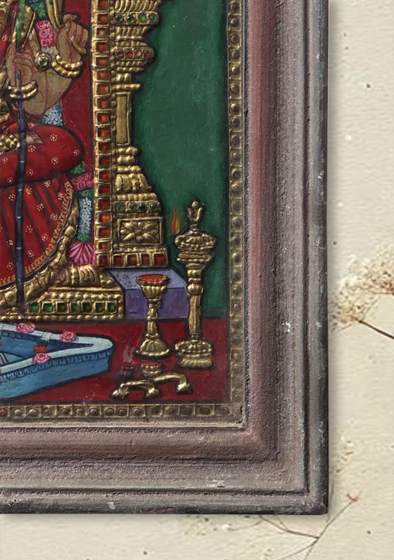 Vintage Goddess Rajarajeshwari Tanjore Painting With Teakwood Frame