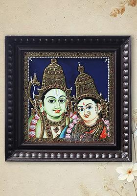 Bhagwan Ram And Devi Sita Tanjore Painting With Teakwood Frame