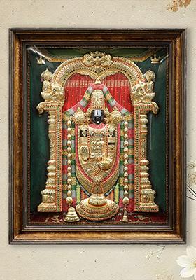 Tirupati Balaji Venkateshvara Tanjore Painting With Vintage Teakwood Frame