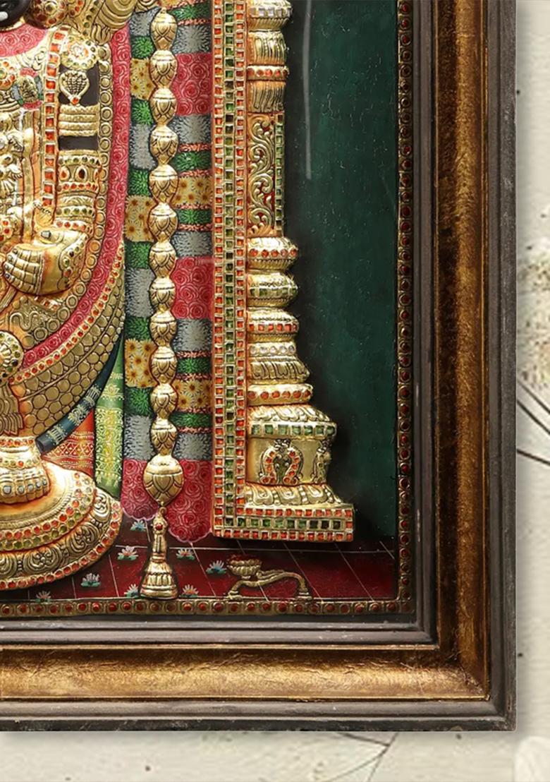 Tirupati Balaji Venkateshvara Tanjore Painting With Vintage Teakwood Frame
