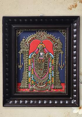 Tirupati Balaji Venkateshvara Tanjore Painting With Teakwood Frame