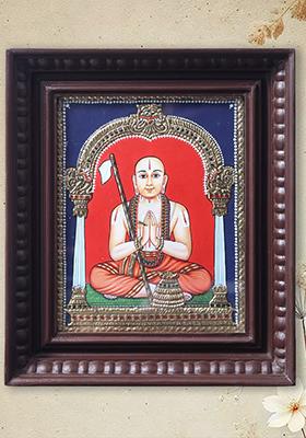 Swamy Ramanujacharya Tanjore Painting With Teakwood Frame