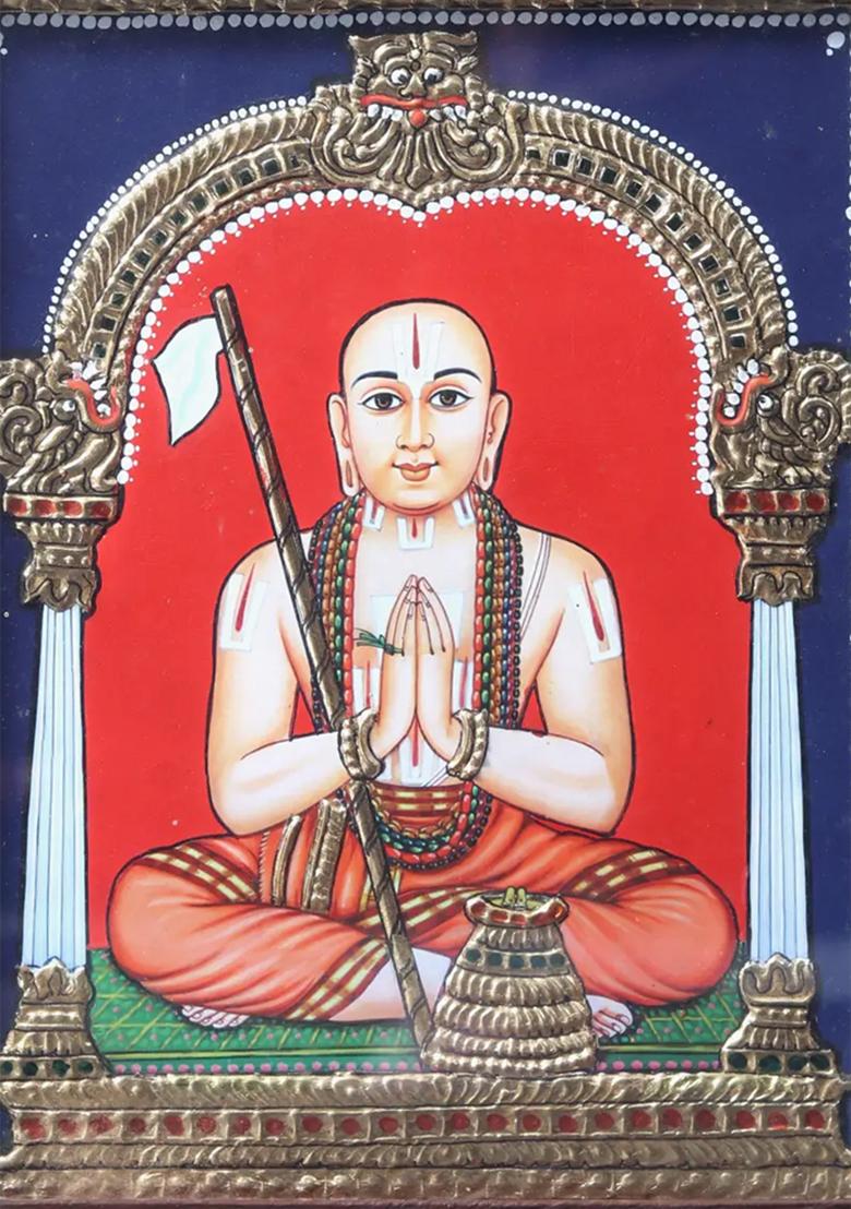 Swamy Ramanujacharya Tanjore Painting With Teakwood Frame