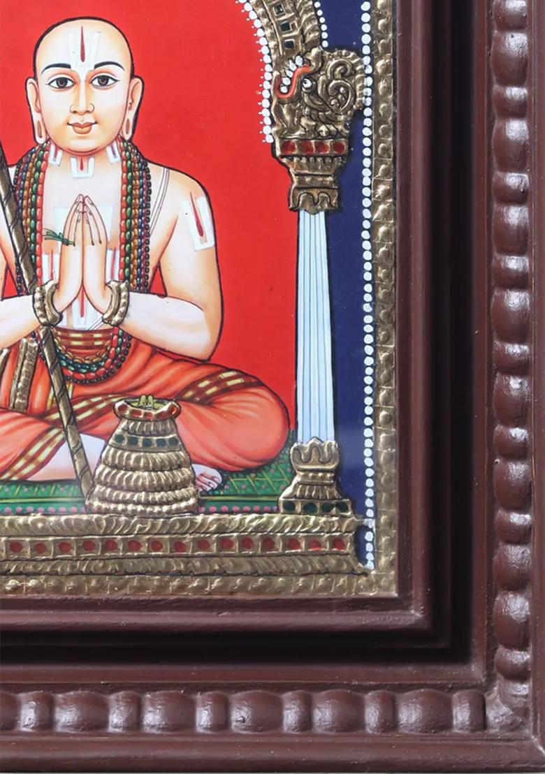 Swamy Ramanujacharya Tanjore Painting With Teakwood Frame