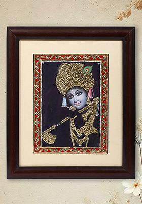Bhagawan Krishna Playing Flute Tanjore Painting