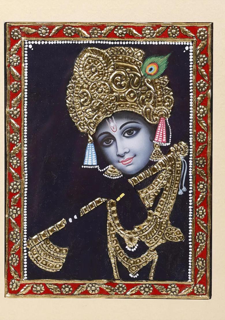 Bhagawan Krishna Playing Flute Tanjore Painting