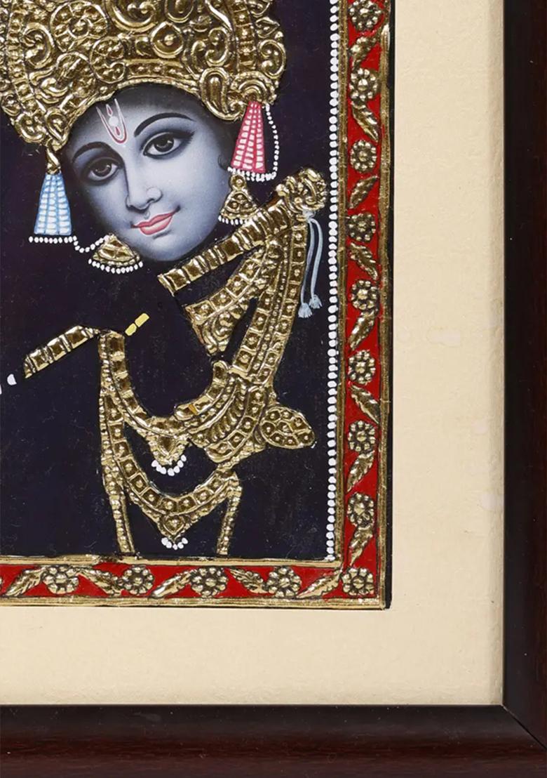 Bhagawan Krishna Playing Flute Tanjore Painting