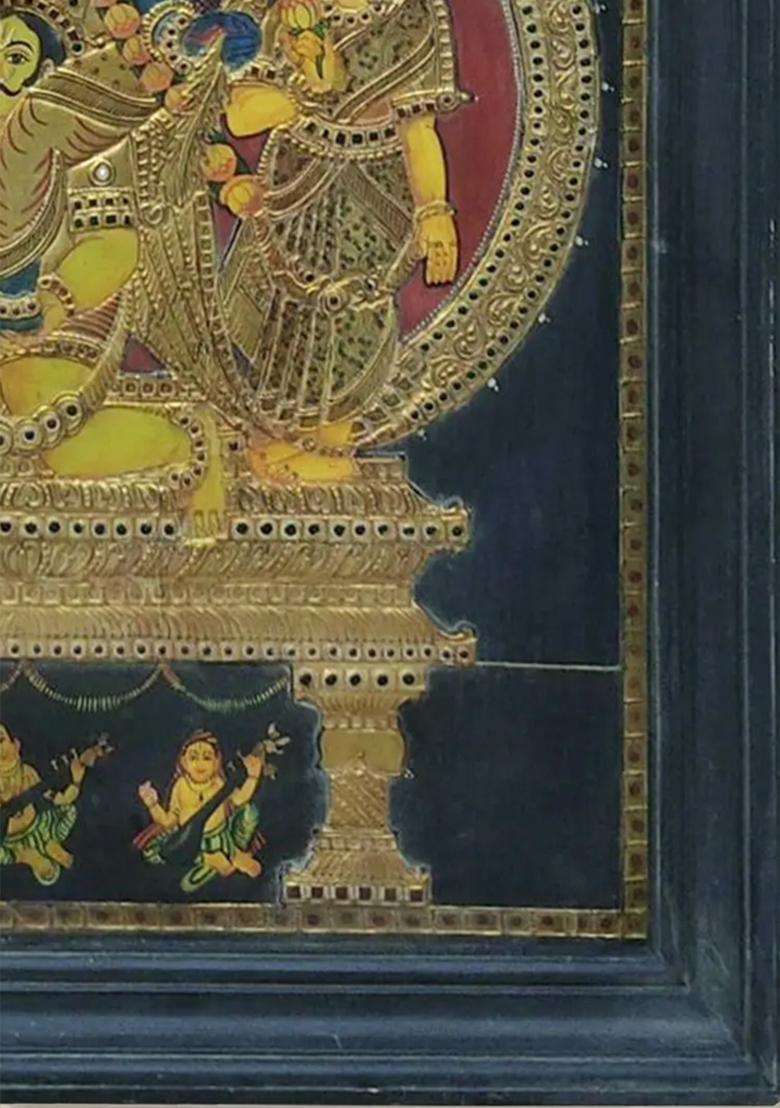 Lord Vishnu Shridevi And Bhudevi Trio Work Tanjore Painting
