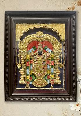 Tirupati Balaji Tanjore Painting Embossed Gold Work