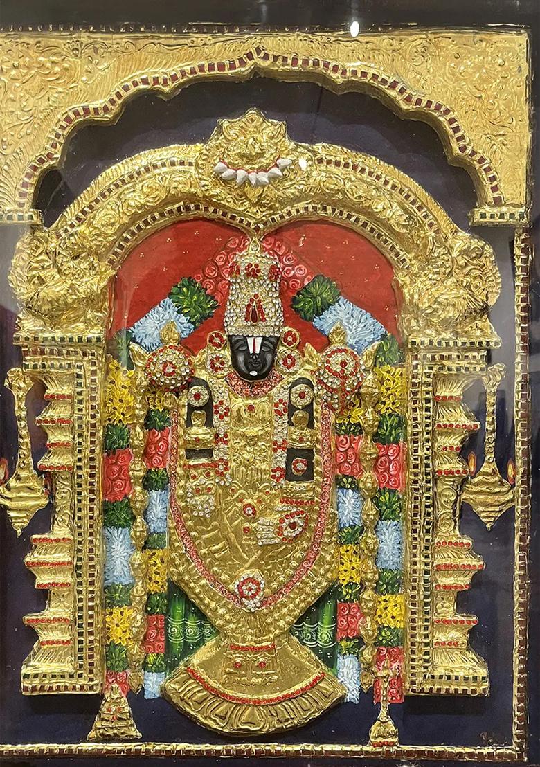 Tirupati Balaji Tanjore Painting Embossed Gold Work