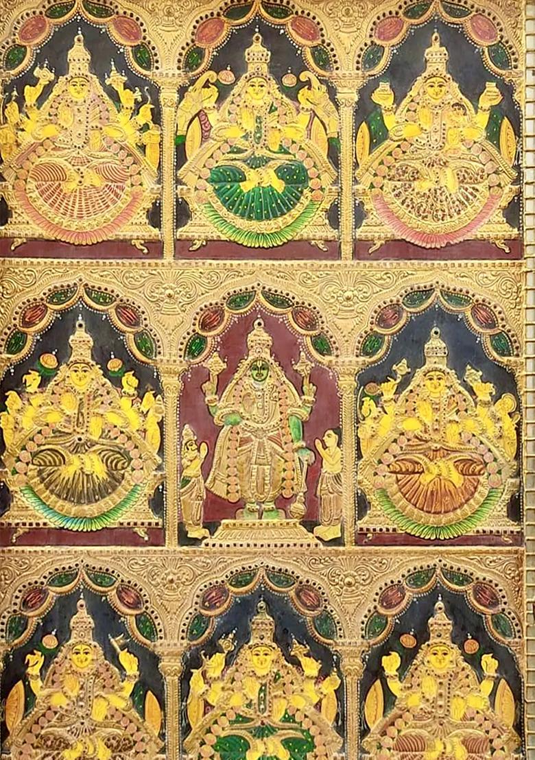 Ashtalakshmi Vishnu Embossed Gold Work Tanjore Painting