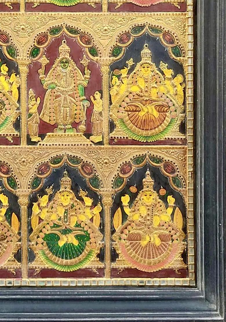 Ashtalakshmi Vishnu Embossed Gold Work Tanjore Painting