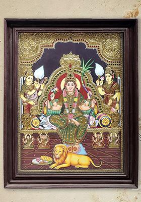 Goddess Rajarajeshwari Tanjore Painting With 24K Gold Teakwood Frame Handmade Made In India