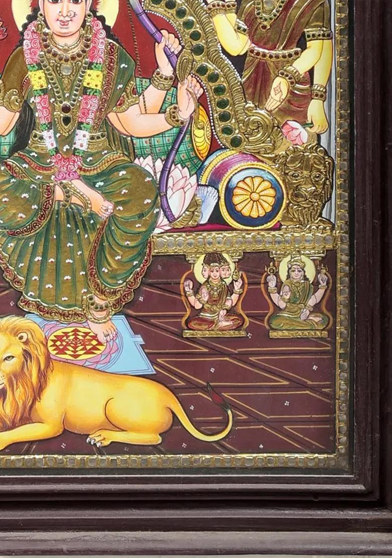 Goddess Rajarajeshwari Tanjore Painting With 24K Gold Teakwood Frame Handmade Made In India