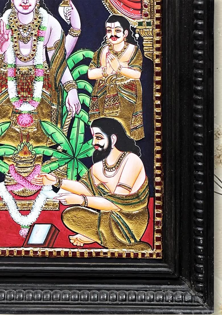 Lord Vishnu Tanjore Painting With 24K Gold Teakwood Frame