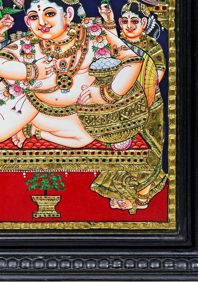 Navaneeta Krishna Tanjore Painting With 24K Gold