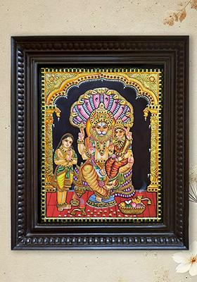 Lakshminarasimha With Bhakta Prahlad Tanjore Painting Artwork By Prabhu