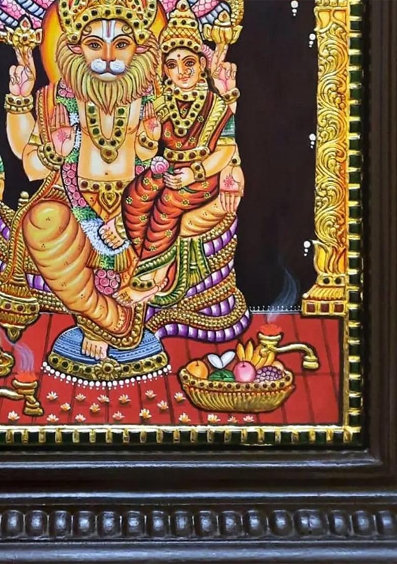 Lakshminarasimha With Bhakta Prahlad Tanjore Painting Artwork By Prabhu