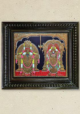Tirupati Balaji Venkateswara With Goddess Padmavati Prabhu Tanjore Painting