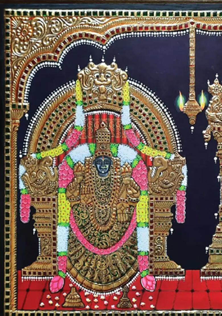 Tirupati Balaji Venkateswara With Goddess Padmavati Prabhu Tanjore Painting