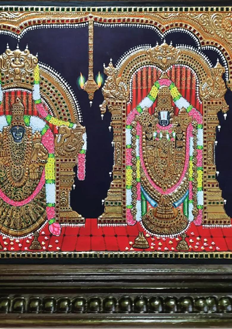 Tirupati Balaji Venkateswara With Goddess Padmavati Prabhu Tanjore Painting