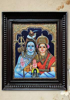 Lord Shiva With Goddess Parvati Prabhu Tanjore Painting