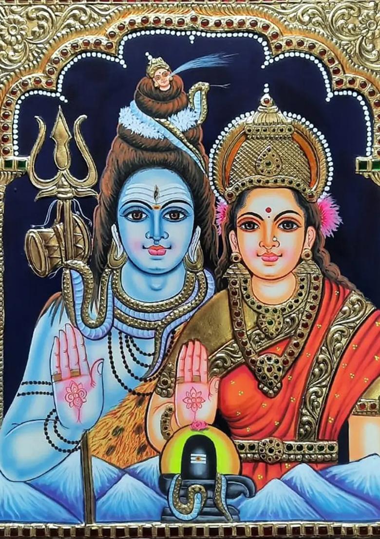 Lord Shiva With Goddess Parvati Prabhu Tanjore Painting