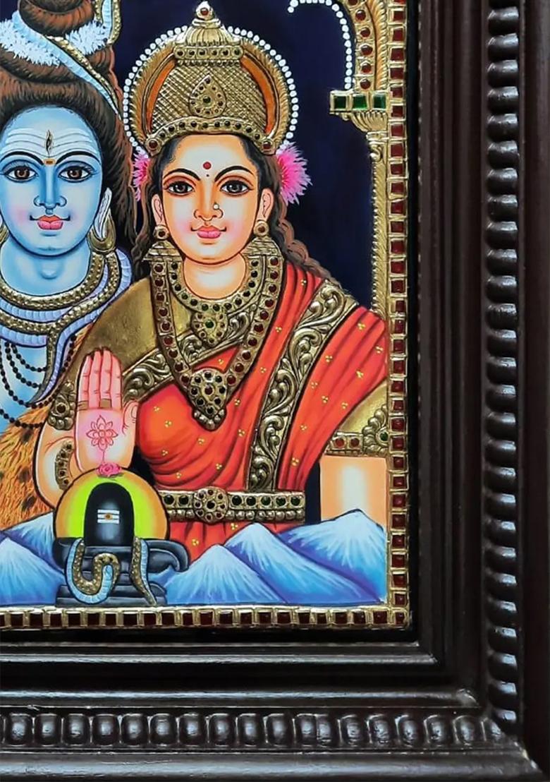 Lord Shiva With Goddess Parvati Prabhu Tanjore Painting