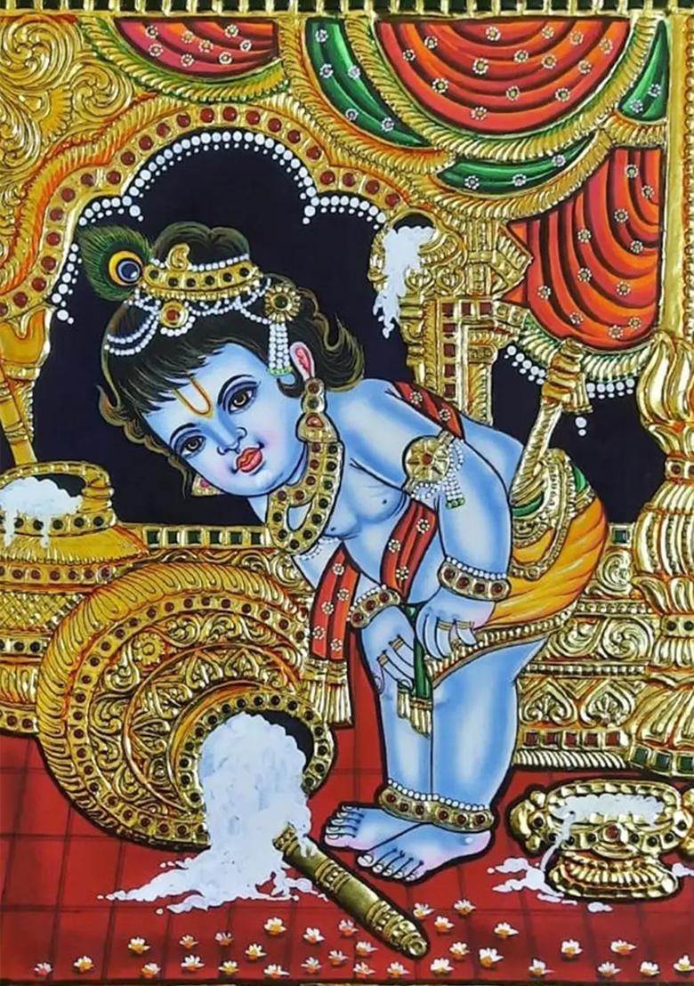 Butter Krishna Tanjore Painting Tanjore Masterpiece By Prabhu