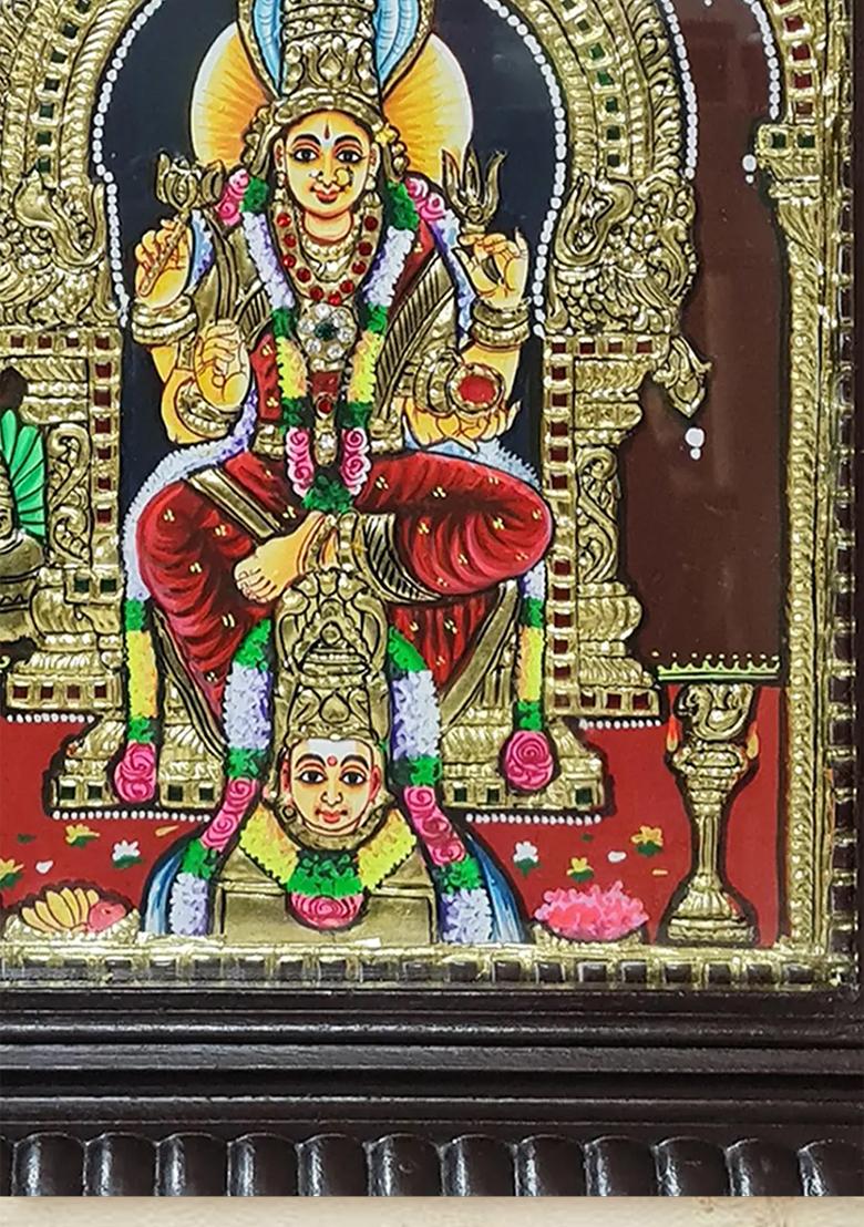Goddess Karumariamman Tanjore Painting With Wooden Frame Artwork