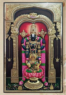 Lord Venkateswara With Goddess Lakshmi Tanjore Painting Masterpiece Divine Artwork