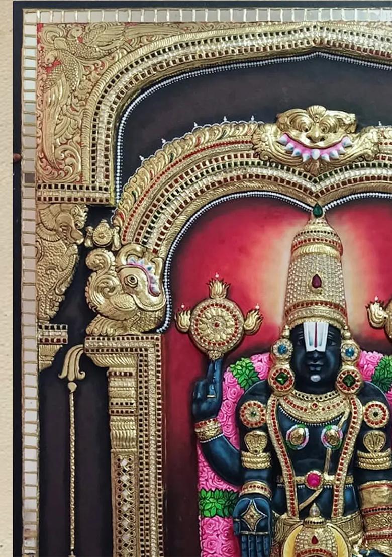 Lord Venkateswara With Goddess Lakshmi Tanjore Painting Masterpiece Divine Artwork