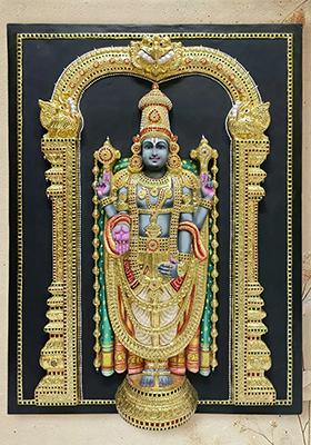 Lord Perumal Tanjore Painting Super Embossed 3D Face Work