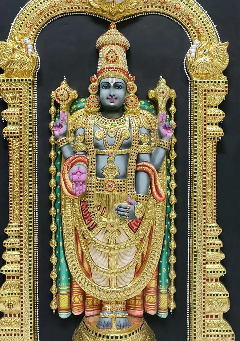 Lord Perumal Tanjore Painting Super Embossed 3D Face Work