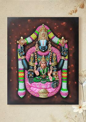 Tirupati Balaji Tanjore Painting Venkateshvara With Devi Lakshmi Super Embossed 3D Face Work