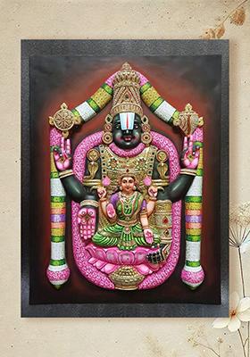 Tirupati Balaji Venkateshvara With Goddess Lakshmi Tanjore Painting Super Embossed 3D Face Work