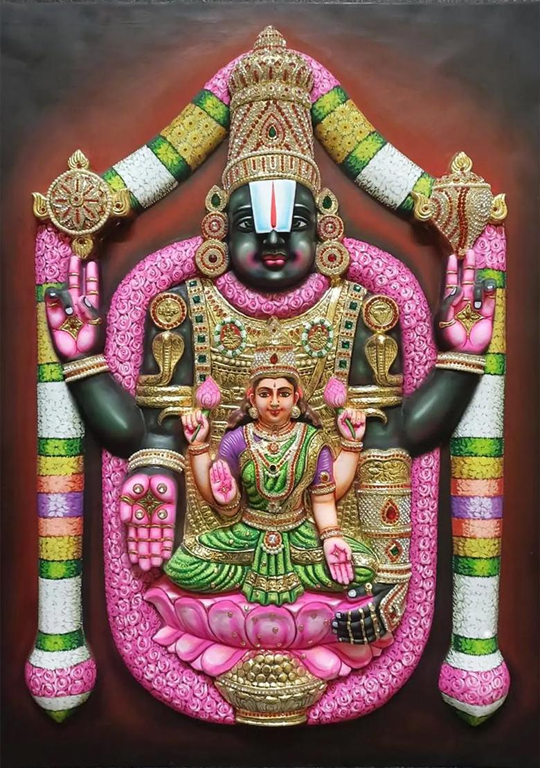 Tirupati Balaji Venkateshvara With Goddess Lakshmi Tanjore Painting Super Embossed 3D Face Work